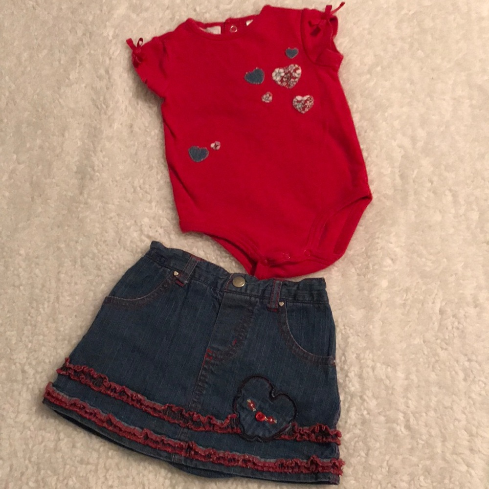 Girls 2 piece outfit 12 month onesie & skirt